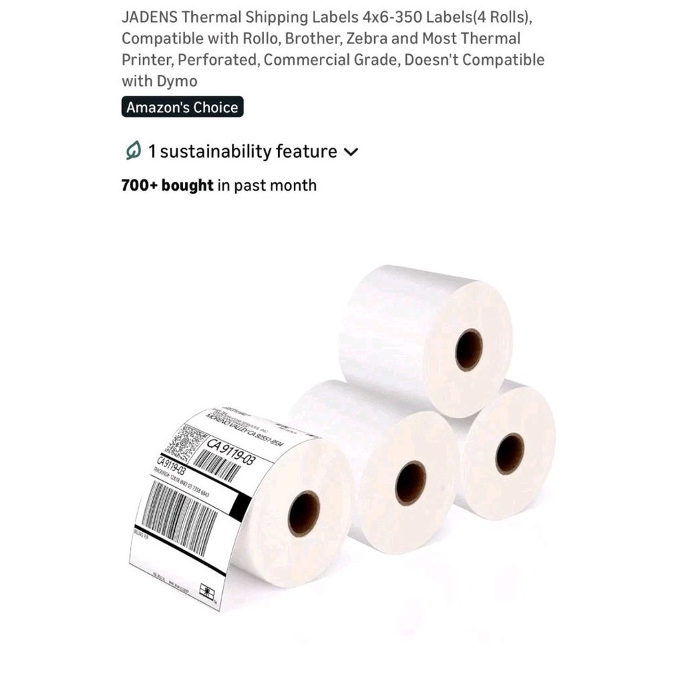 Jadens Thermal Shipping Labels 4x6 350 Sheets, 4 Total Rolls